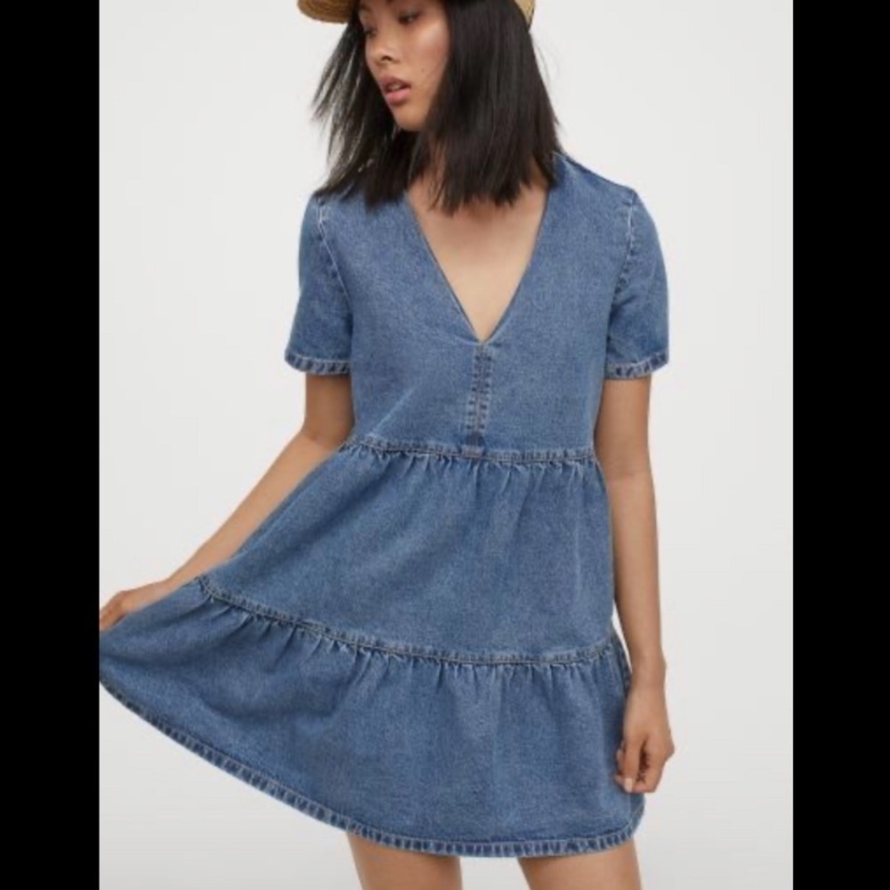 H&M tiered denim babydoll dress XS worn once